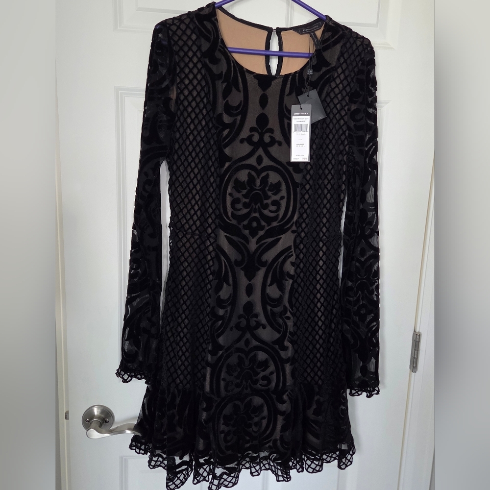 NWT BCBG Maxazria Black Velvet Patterned Dress